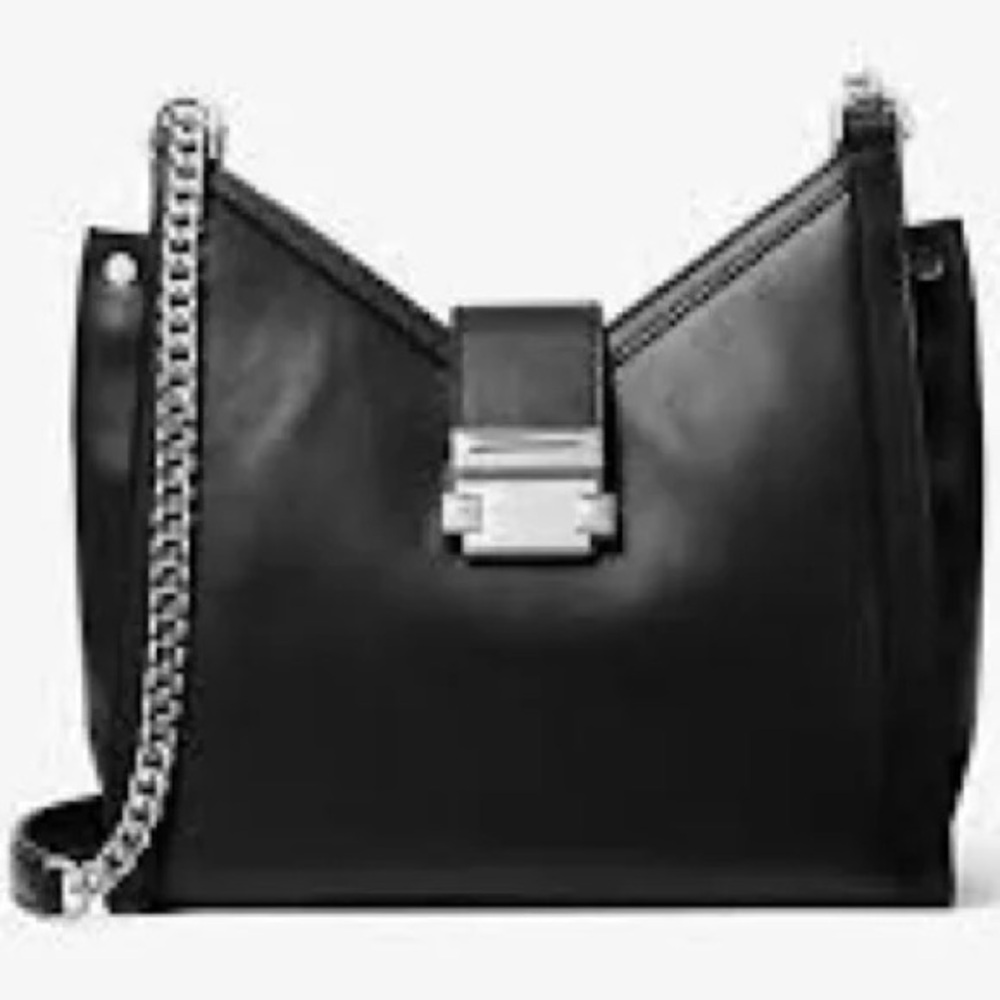Michael Kors Whitney Small Leather Shoulder Bag with Convertible Silver Chain